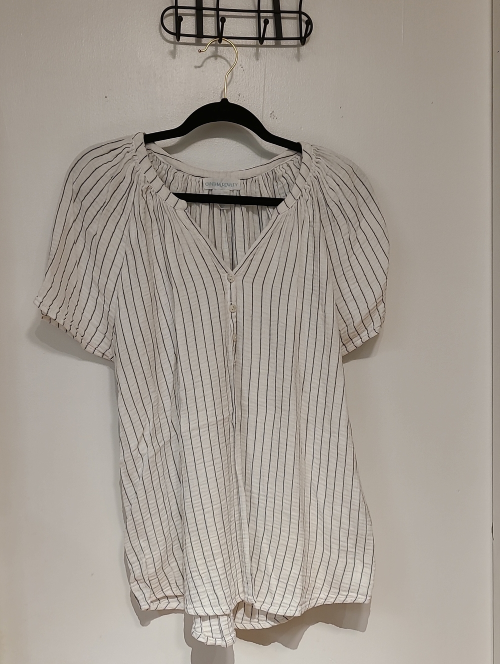 Cynthia Rowley White Blouse with Black Vertical Stripes